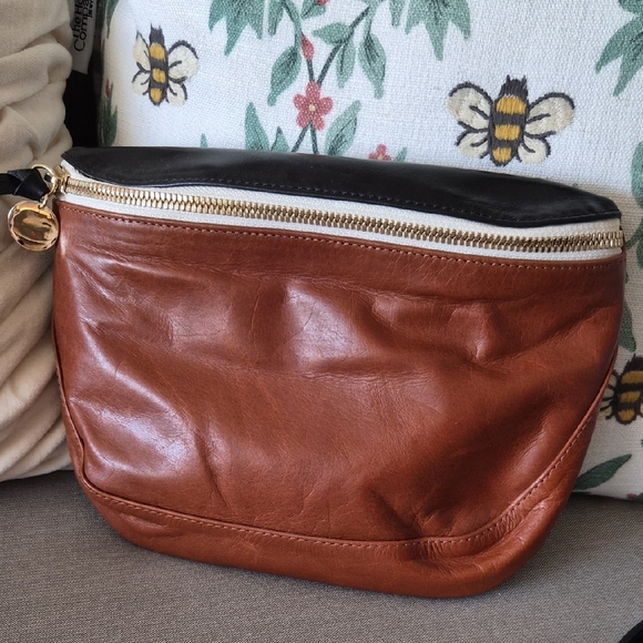 Clare V Two-Tone Leather Belt Bag Fanny Pack in Brown & Black - Picture 2 of 10